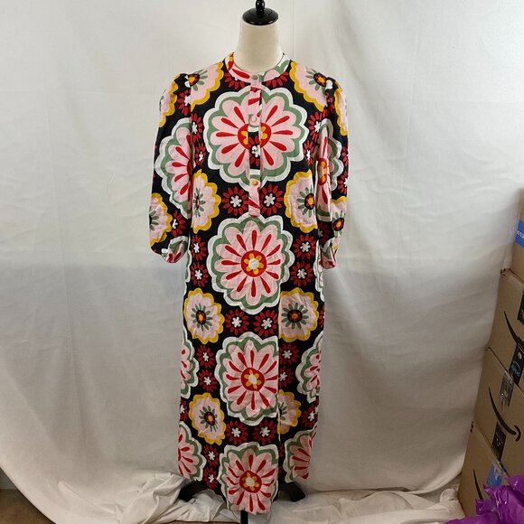 Boden Dresses & Skirts - Boden Midi-Maxi Dress US 6 Black Pink Red Yellow Green Floral Mandarin Collar